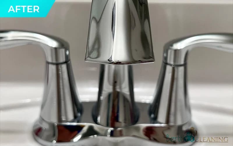 After: Chrome bathroom faucet, water spots and soap scum