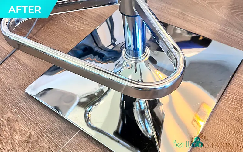 After: Chrome furniture base on a hardwood floor